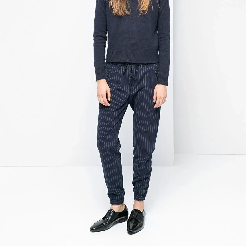 Mango casual Navy Blue white pinstripe jogger pant